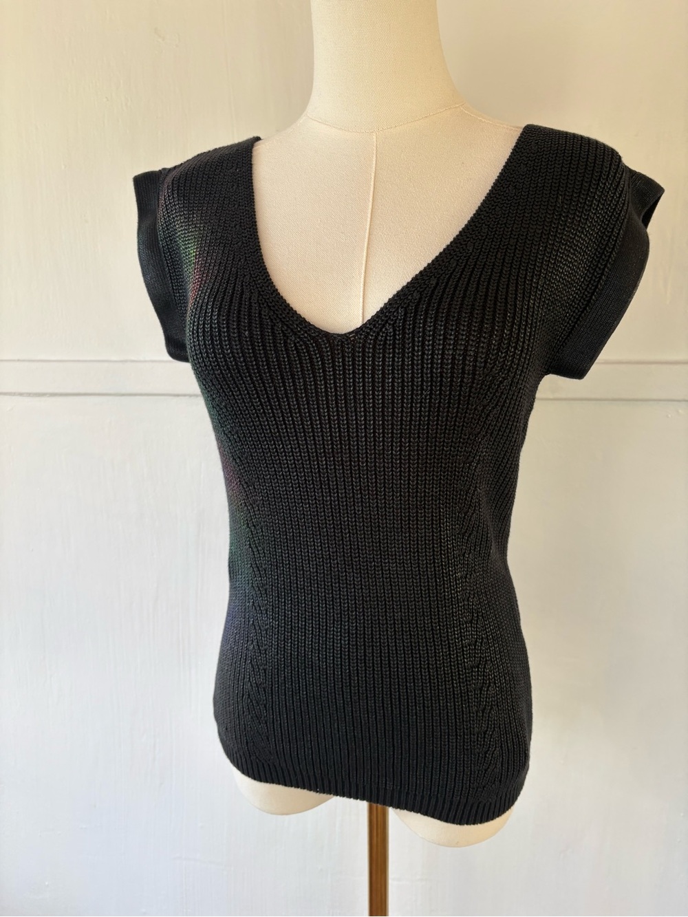 A|X Armani Exchange Black Ribbed V-Neck Knit Top
